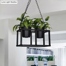 GobekUsa Black Metal Industrial Rectangle Island Light Fixture - 2/3/5 Bulbs LED Lamp with Plant Decor