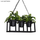 GobekUsa Black Metal Industrial Rectangle Island Light Fixture - 2/3/5 Bulbs LED Lamp with Plant Decor