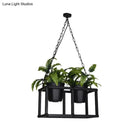GobekUsa Black Metal Industrial Rectangle Island Light Fixture - 2/3/5 Bulbs LED Lamp with Plant Decor