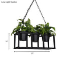 GobekUsa Black Metal Industrial Rectangle Island Light Fixture - 2/3/5 Bulbs LED Lamp with Plant Decor