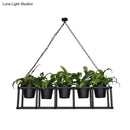 GobekUsa Black Metal Industrial Rectangle Island Light Fixture - 2/3/5 Bulbs LED Lamp with Plant Decor