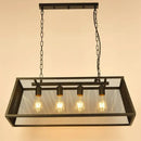 GobekUsa Industrial Black Metal Pendant Light Fixture - 4 Light Rectangular Frame - Chain/Downrods Included