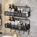 Industrial black metal mesh two tier wall shelf organizer kitchen rack by Decorbites