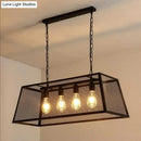 GobekUsa Industrial Black Metal Pendant Light Fixture - 4 Light Rectangular Frame - Chain/Downrods Included