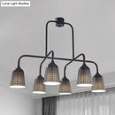 GobekUsa Industrial Black Metal Pendant Light with 6 Mesh Bell Shades and Island Style