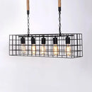 GobekUsa Industrial Style Black Metal Hanging Lamp with Rectangle Cage Shade - Ideal for Bars - Set of 5 Bulbs