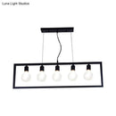 GobekUsa Industrial Style Rectangular Pendant Light with Black Metal Frame - 3/5 Lights - Ceiling Hanging Fixture