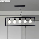 GobekUsa Industrial Style Rectangular Pendant Light with Black Metal Frame - 3/5 Lights - Ceiling Hanging Fixture
