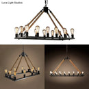 GobekUsa Modern 10/14 Lights Rectangle Hanging Lamp - Loft Style Black Metallic with Rope Island Lighting
