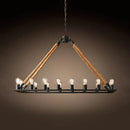 GobekUsa Modern 10/14 Lights Rectangle Hanging Lamp - Loft Style Black Metallic with Rope Island Lighting