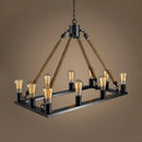 GobekUsa Modern 10/14 Lights Rectangle Hanging Lamp - Loft Style Black Metallic with Rope Island Lighting