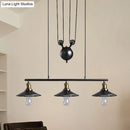 GobekUsa Industrial Metal Saucer Foyer Island Light with Pulley - 3 Black Hanging Lights