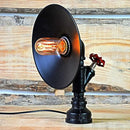 GobekUsa Industrial Flared Shade Night Lamp with Decorative Red Valve - Black Iron Table Light