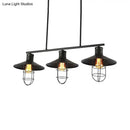 GobekUsa Nautical Saucer Island 2/3 Heads Pendant Lamp with Wire Cage Shade, Black