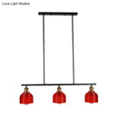 GobekUsa Industrial Black Pendant Lamp with Red/Yellow/Blue Glass Bowls, 3-Light for Island Lighting