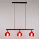 GobekUsa Industrial Black Pendant Lamp with Red/Yellow/Blue Glass Bowls, 3-Light for Island Lighting