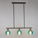GobekUsa Industrial Black Pendant Lamp with Red/Yellow/Blue Glass Bowls, 3-Light for Island Lighting