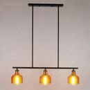 GobekUsa Industrial Black Pendant Lamp with Red/Yellow/Blue Glass Bowls, 3-Light for Island Lighting