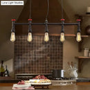 GobekUsa Industrial 5-Head Iron Bare Bulb Island Lighting: Adjustable Ceiling Light Fixture for Dining Room with Pipe and Valve