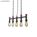 GobekUsa Industrial 5-Head Iron Bare Bulb Island Lighting: Adjustable Ceiling Light Fixture for Dining Room with Pipe and Valve