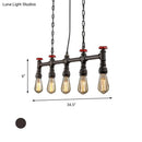 GobekUsa Industrial 5-Head Iron Bare Bulb Island Lighting: Adjustable Ceiling Light Fixture for Dining Room with Pipe and Valve