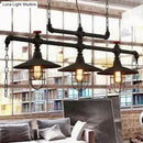 GobekUsa Steampunk Black Iron Hanging Light Fixture with Cage and Chain Deco