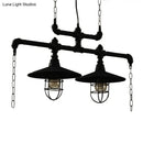 GobekUsa Steampunk Black Iron Hanging Light Fixture with Cage and Chain Deco