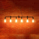 GobekUsa Industrial Restaurant Island Ceiling Light - 6 Bulbs Suspended with Pipe and Beer Mug Glass Shade (Black)