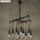 GobekUsa Rustic Black Iron Industrial Pipe LED Island Chandelier for Restaurants