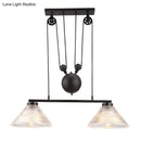 GobekUsa Adjustable Pulley Industrial Cone Pendant with Prismatic Glass - Black, 2/3-Light Island Lamp
