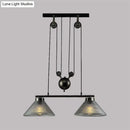GobekUsa Adjustable Pulley Industrial Cone Pendant with Prismatic Glass - Black, 2/3-Light Island Lamp