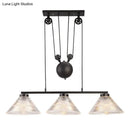 GobekUsa Adjustable Pulley Industrial Cone Pendant with Prismatic Glass - Black, 2/3-Light Island Lamp