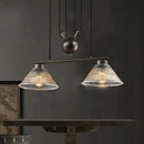 GobekUsa Adjustable Pulley Industrial Cone Pendant with Prismatic Glass - Black, 2/3-Light Island Lamp