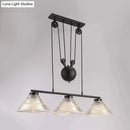 GobekUsa Adjustable Pulley Industrial Cone Pendant with Prismatic Glass - Black, 2/3-Light Island Lamp