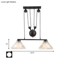 GobekUsa Adjustable Pulley Industrial Cone Pendant with Prismatic Glass - Black, 2/3-Light Island Lamp