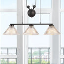 GobekUsa Adjustable Pulley Industrial Cone Pendant with Prismatic Glass - Black, 2/3-Light Island Lamp