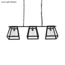 GobekUsa Black Pyramid Island Light: Industrial Metal 3-Bulb Hanging Lamp with Glass Panel - Kitchen Fixture