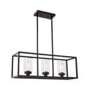 GobekUsa Industrial Clear Glass Pendant with Cylinder Shade, 3/5 Lights, Dinette Up/Down Island Lamp in Black