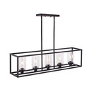 GobekUsa Industrial Clear Glass Pendant with Cylinder Shade, 3/5 Lights, Dinette Up/Down Island Lamp in Black