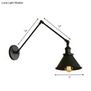 GobekUsa Retro Style Swing Arm Wall Lamp: 1-Head Sconce with Conic Shade, Metal, Indoor - Black