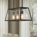 GobekUsa Industrial Black Trapezoid Kitchen Island Light with 3 Clear Glass Bulbs