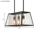 GobekUsa Industrial Black Trapezoid Kitchen Island Light with 3 Clear Glass Bulbs
