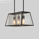 GobekUsa Industrial Black Trapezoid Kitchen Island Light with 3 Clear Glass Bulbs