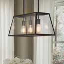 GobekUsa Industrial Black Trapezoid Kitchen Island Light with 3 Clear Glass Bulbs