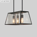 GobekUsa Industrial Black Trapezoid Kitchen Island Light with 3 Clear Glass Bulbs