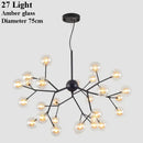 GobekUsa Glass Ball Firefly LED Tree Branch Chandelier Industrial Black Lighting