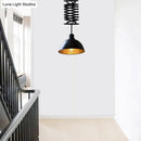 GobekUsa Industrial Style 1 Bulb Metal Dome Ceiling Light - Extendable Pendant for Balcony - Black/White
