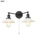 GobekUsa Industrial LED Wall Light Fixture with Pull Chain Switch, 2 Heads Bedside Lamp