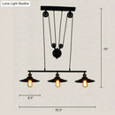 GobekUsa Industrial Black Wide Flare Pulley Pendant Light for Restaurant - 3 Bulb Hanging Island Fixture