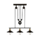 GobekUsa Industrial Black Wide Flare Pulley Pendant Light for Restaurant - 3 Bulb Hanging Island Fixture